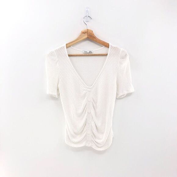 Dex / Black Tape‎ 34-Ruched-Sleeve Top White M - Picture 1 of 6